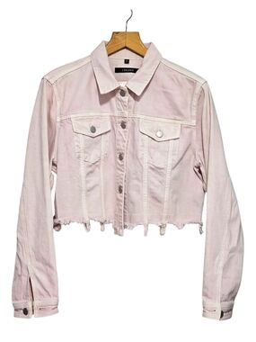 J Brand Cropped Cyra Denim Jacket Pink Faded Pandora Frayed Hem Size Medium